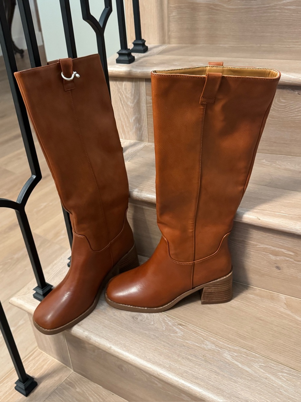Abercrombie & Fitch Mid Vegan  Leather Heeled Boots - Cognac Brown - Picture 2 of 6